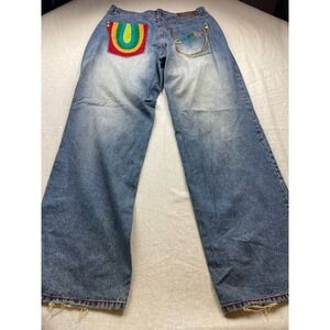 Vintage COOGI Streetwear Jeans Embroidered Rainbow Straight Pockets Y2K 38X35